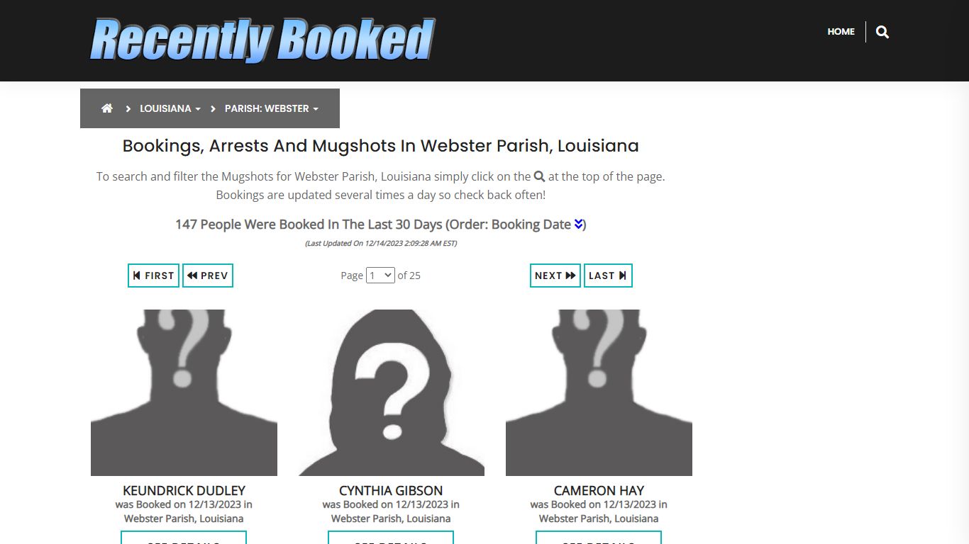 Bookings, Arrests and Mugshots in Webster Parish, Louisiana